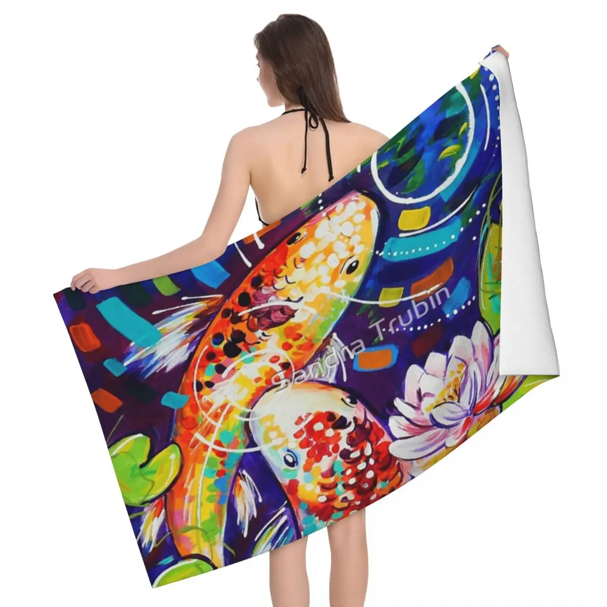 

Банное полотенце 3 Koi Fish 80x130 см, Впитывающее Влагу полотенце для пикника, подарок на день рождения