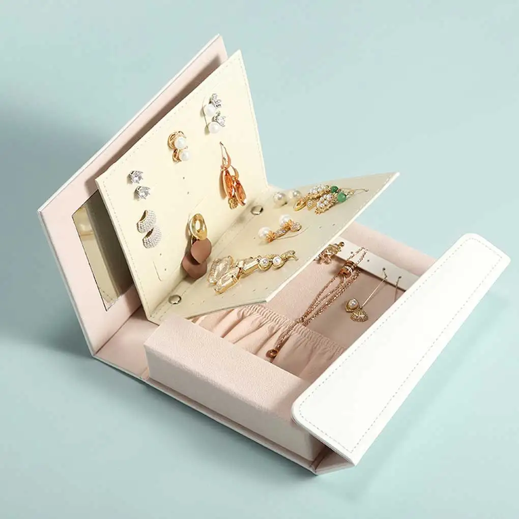 

Jewelry Book Three Layers Mirror Dustproof Storage Bag Travel Organizer Earrings Rings Bracelets Chains Photos