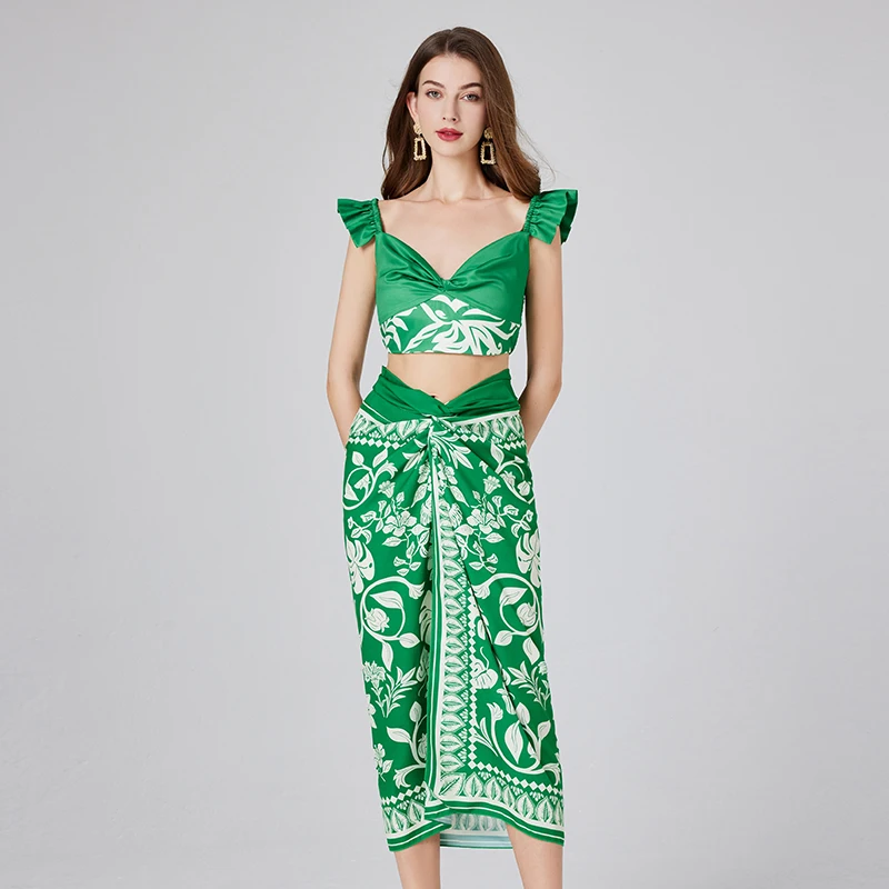 Новый летний женский комплект из 2 предметов с цветочным принтом в стиле бохо