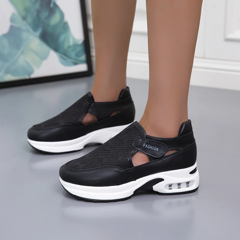 Women Fashion Vulcanized Sneakers Platform Solid Color Flats Ladies Shoes Casual Breathable Wedges Ladies Walking Sneakers