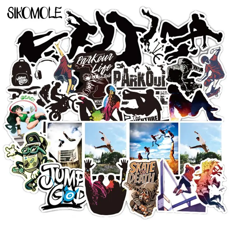 

10/30/50PCS Cartoon Parkour Extreme Sports Black And White Stickers DIY Suitcase Laptop Motor For Boy Decal Graffiti Sticker F5