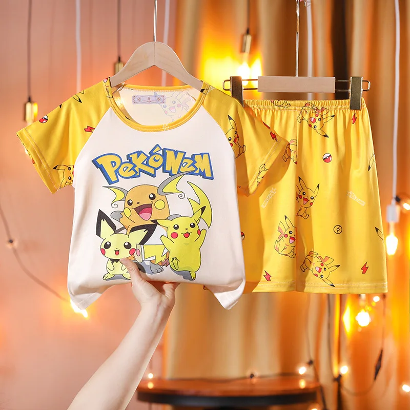 Pikachu Pokemon Boys Girls Pajamas Set Summer Clothes Set Short Sleeve T-Shirt Shorts Kids Sports Tracksuit Children Outfits images - 6