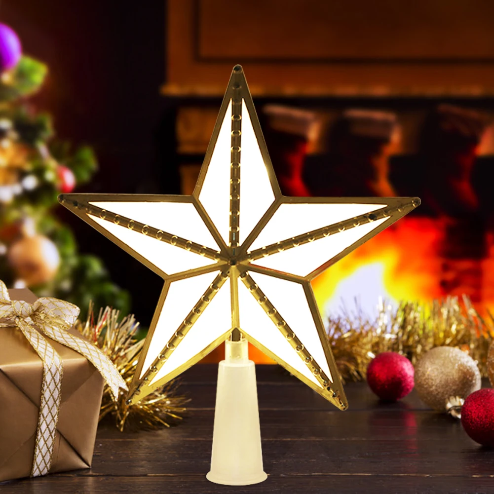 

Christmas Tree Five-pointed Star LED Light Fairy Topper Lighted Lamp Battery Powered Home Xmas New Year Decoration Gift