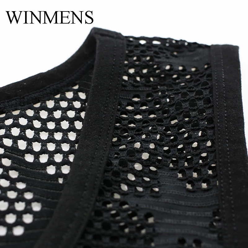 Summer Thin Star Mesh Men's Tank Tops Solid Fishnet Sleeveless Youth See Through Vest Cut-outs Breathable Male Sexy Singlet