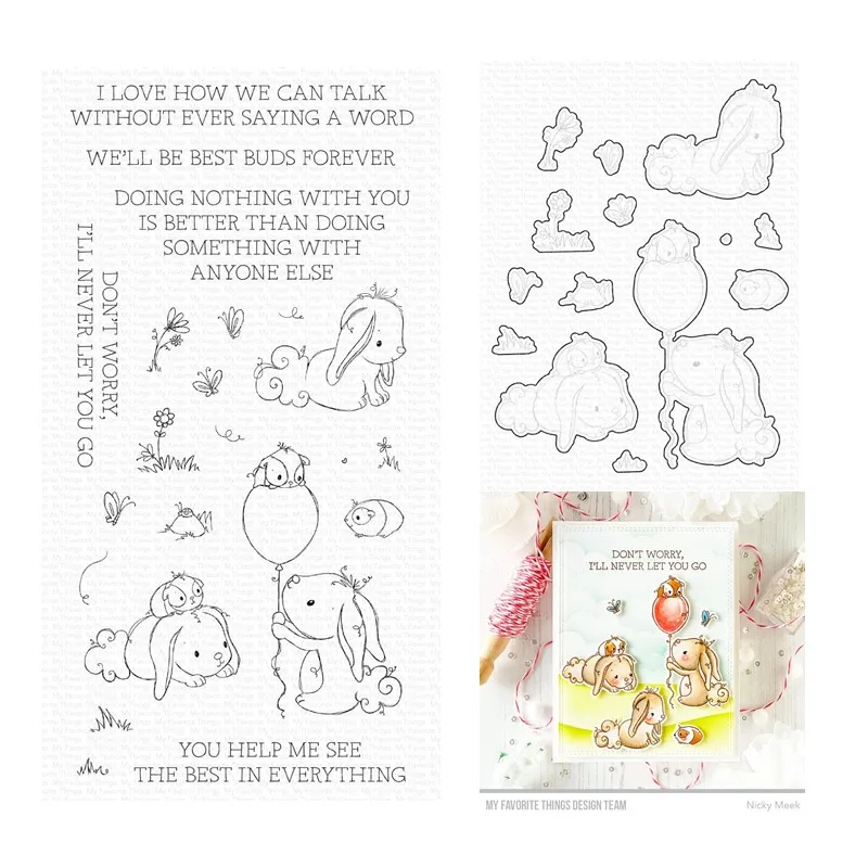 

April 2023 New Best Buds Bunny Clear Stamps Cutting Dies Scrapbooking for Paper Making Embossing Frames Card Set