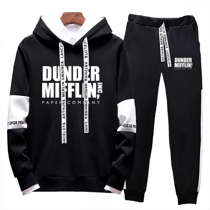 

DUNDER MIFFLIN PAPER INC Office TV Show Printed Autumn Winter 2Pcs Sets Tracksuit Men Hooded Sweatshirt+Pants Sportwear Suit