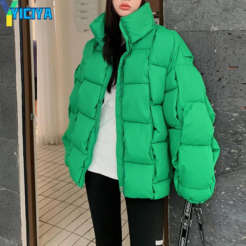 

YICIYA Autumn Winter Parkas For Women 2023 Fashion Oversized Coats Weave Plaid Puffer Jacket Streetwear Thicken Warm Outerwear