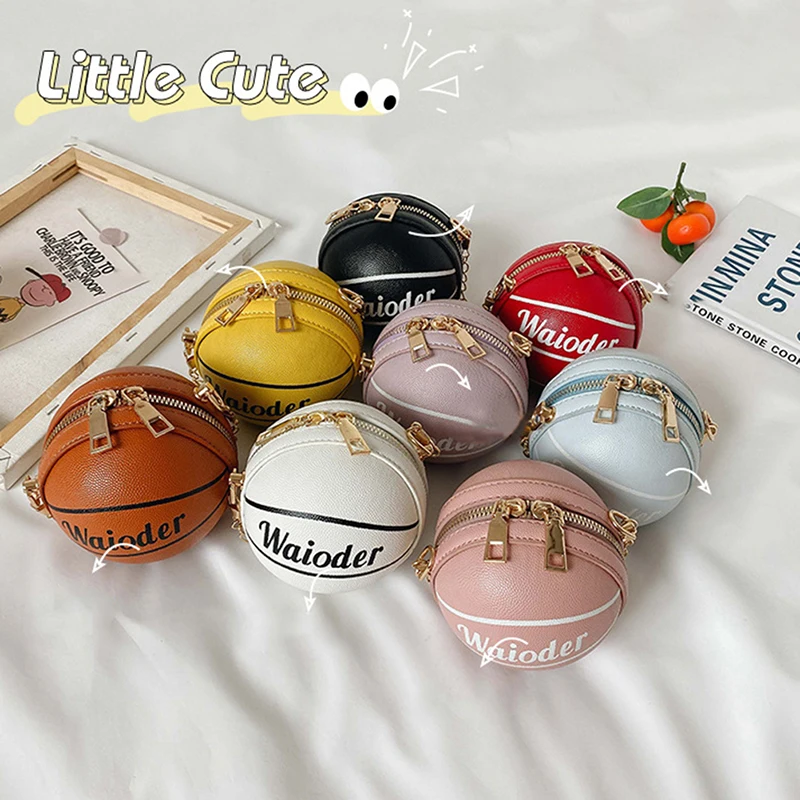 

1PC Unisex Basketball Pockets Kids Shoulder Bag, Leather Cross-Body Pack, Metal Chain Strap Holiday Travel Round Doll Bag
