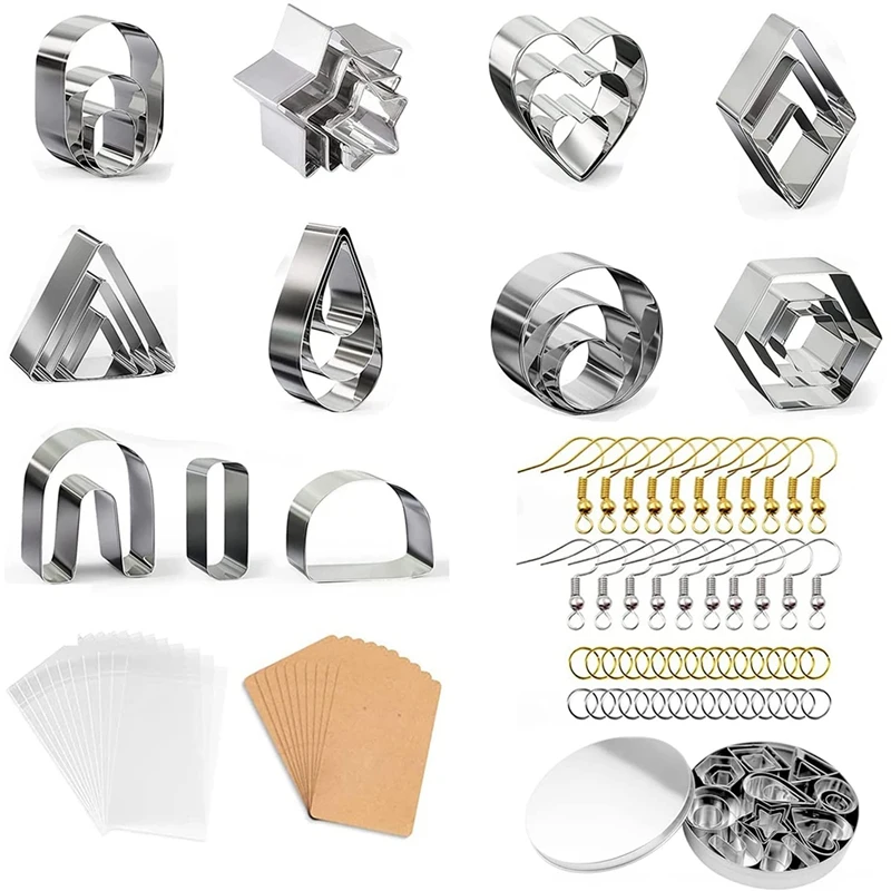 

27Pcs Polymer Clay Cutters 11 Shapes Stainless Steel Clay Cutters with Earring Hooks Earring Cards Jump Rings