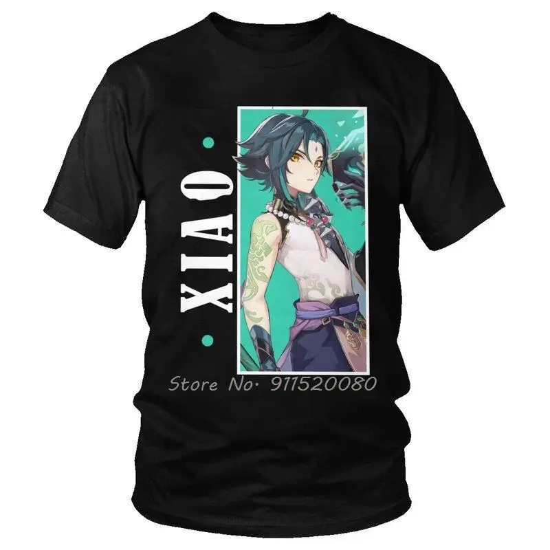 

Genshin Impact Xiao T Shirt Men Cotton Print T-shirt hip hop Tshirt Short Sleeve Japan Anime Game Tee Top Harajuku Streetwear