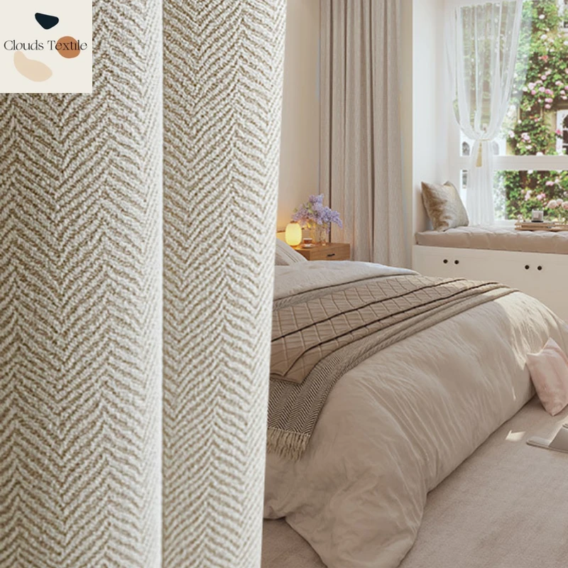 

Японская жаккардовая шенилла с узором в елочку, занавеска с узором в виде рыбьей кости для гостиной, спальни, эркера, плотный затемняющий lp