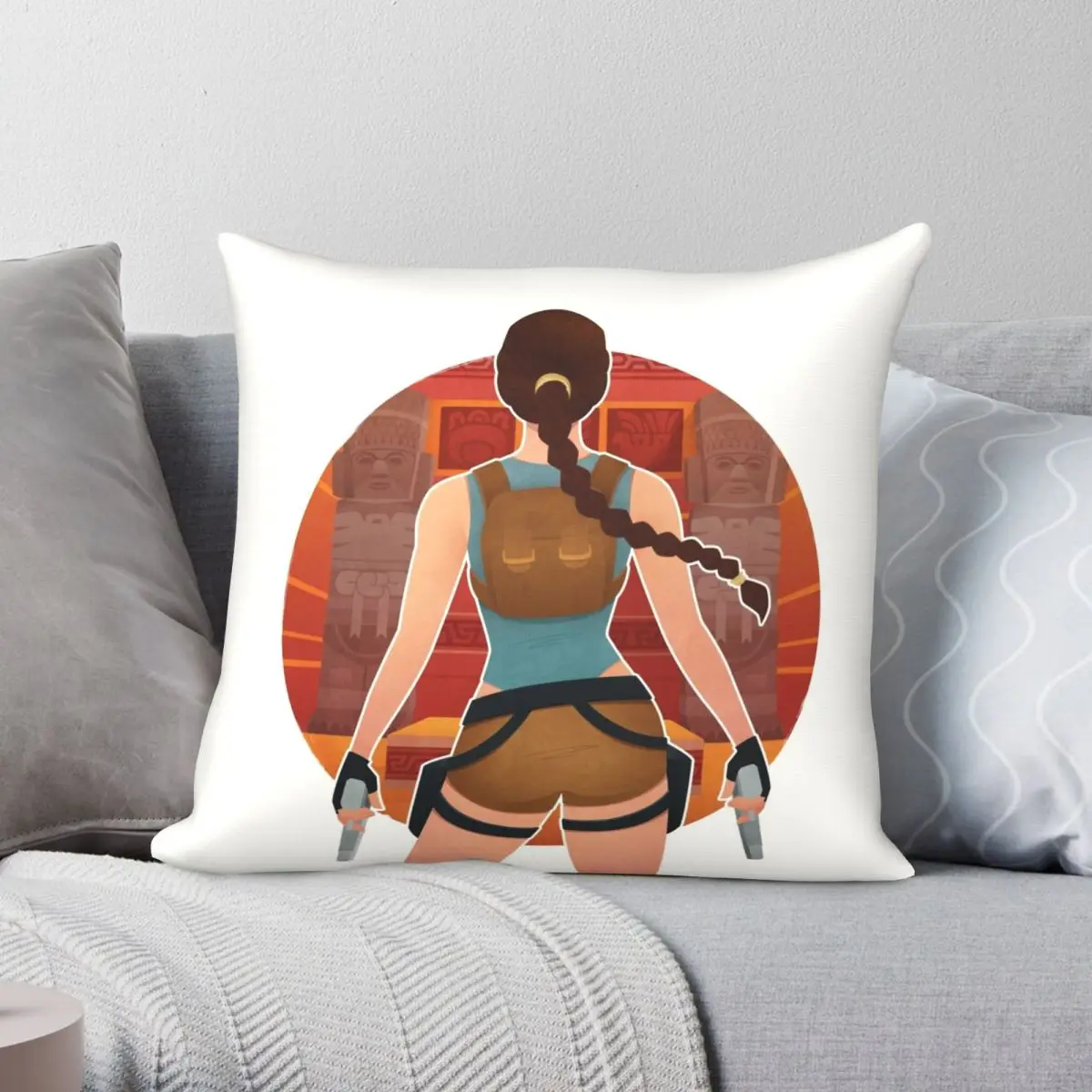 

Квадратный чехол для подушки из полиэстера и льна с принтом на молнии