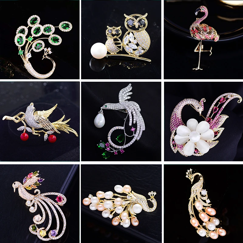 

Elegant Freshwater Pearl Peacock Brooch Delicate Atmosphere Cubic Zircon Bird Brooch Pin for Woman Accessories Animal Corsage