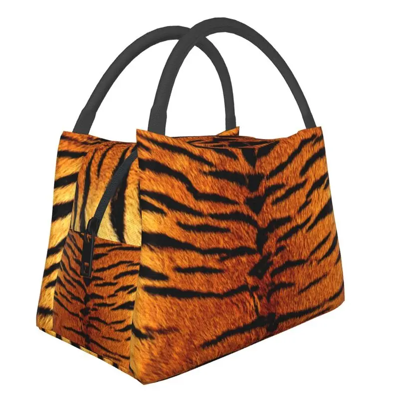 

Tiger Realistic Skin Insulated Lunch Bags for Camping Fashion Animal Stripe Pattern Leakproof Thermal Cooler Bento Box Women
