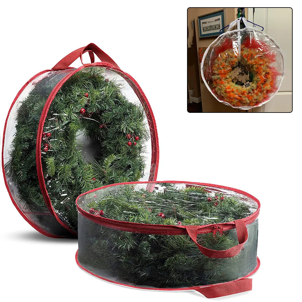 

1pcs 30inch PVC Christmas Storage Bag Wreath Round Ball Gift Xmas Wreath Circular Storage Boxes For Home Festival Storing Tools