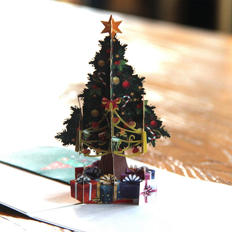

3D Pop Up Christmas Card Decorations Christmas Tree Greetings Holiday Card for Xmas New Year Baby Gifts Greeting Cards Handmade
