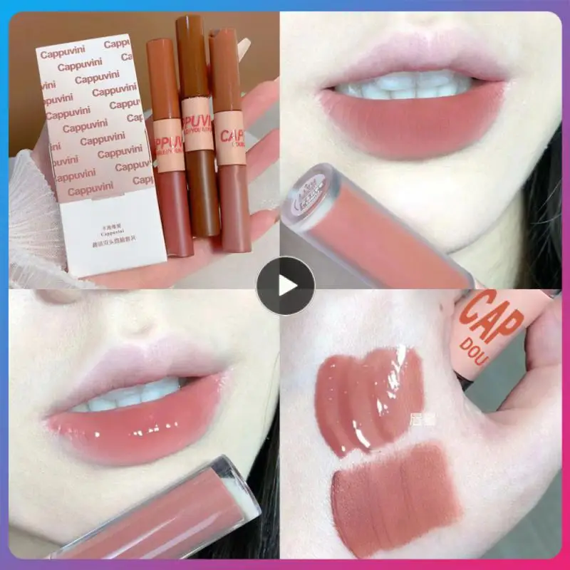 

Soft Silky Lip Glaze Mirror Water Lip Gloss 3 Colors Moisture Lipstick Velvet Matte Lipstick Double Head Lipgloss Lips Makeup