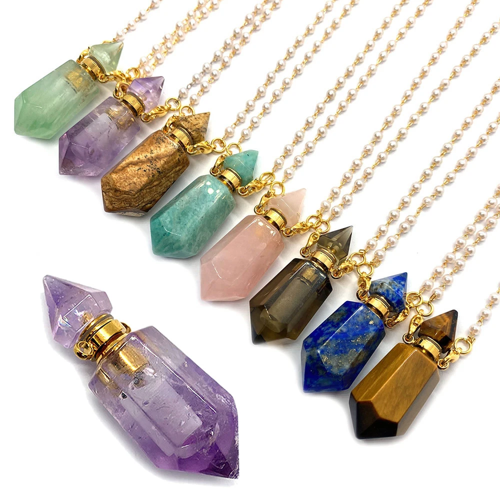 

Natural Lapis Lazuli Perfume Bottle Necklace Charm Aromatherapy Bottle Ladies Essential Oil Diffuser Pendant DIY Accessories