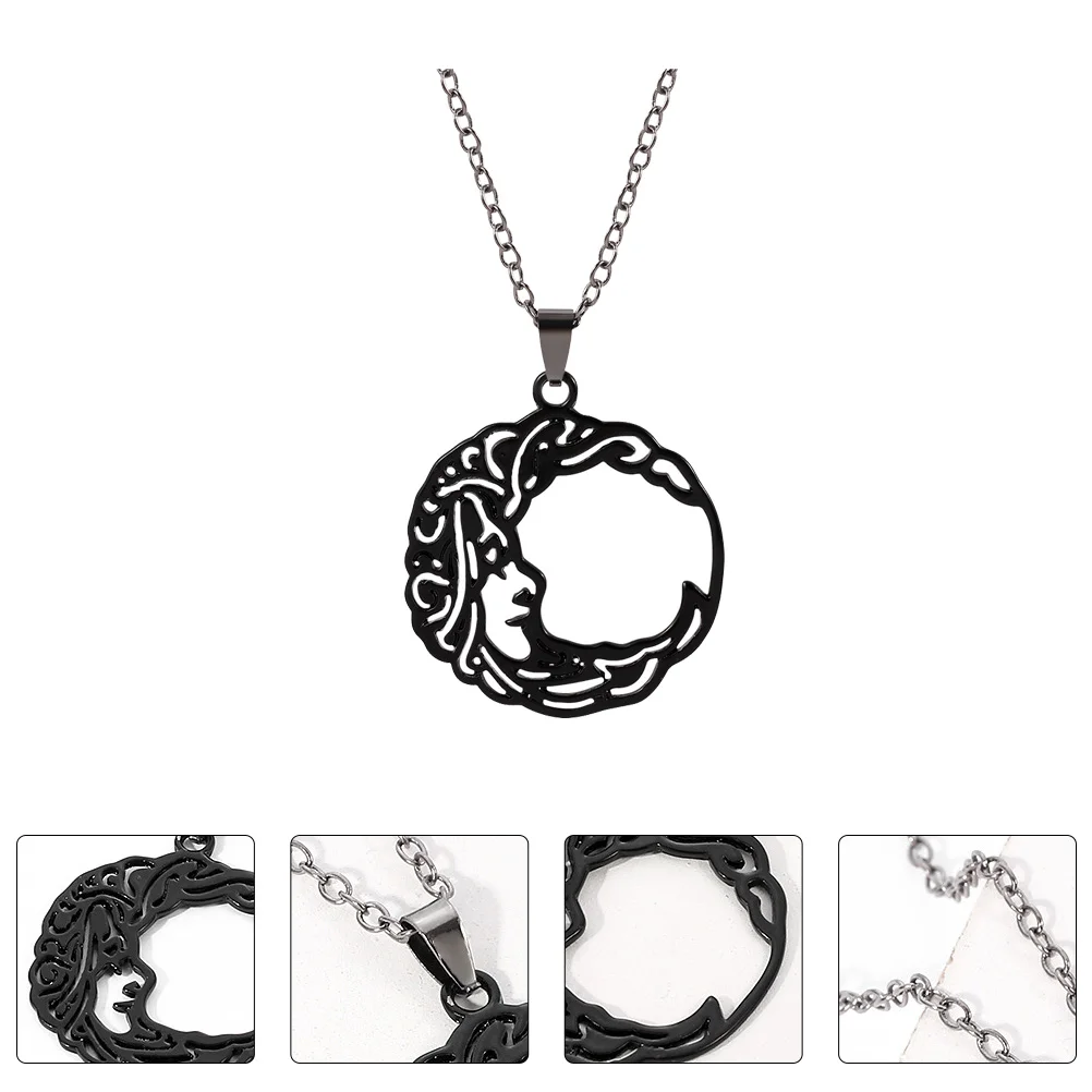 

Punk Black Moon Face Pendant Necklace Dark Forces Necklace