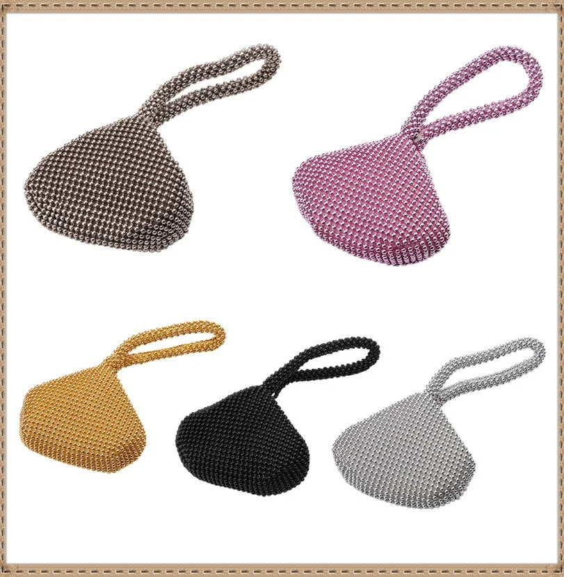 

Rhinestones Women Metal Evening Clutch Bag Fashion Lady Female Diamond Party Metallic Handbag For Wedding Bag 5 Colors Beaded