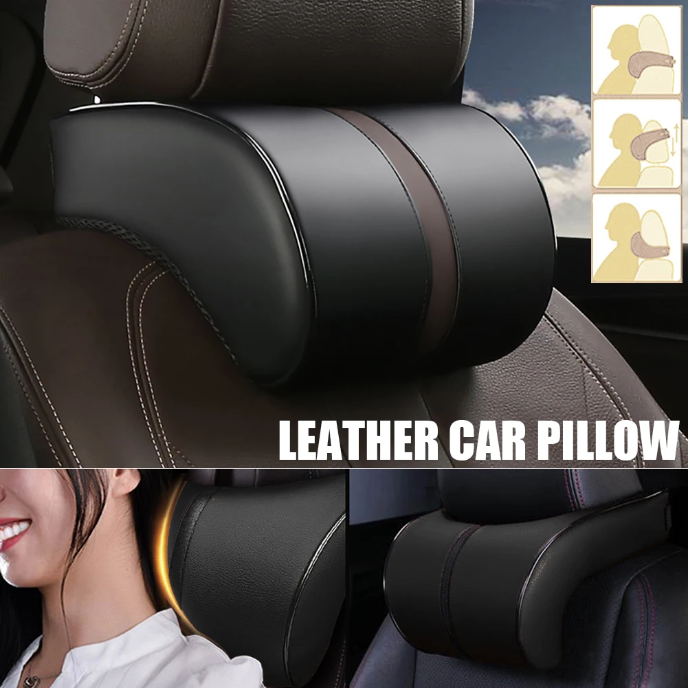 

Car Neck Headrest Pillow PU Leather Neck Rest Cushion Auto Seat Head Support Neck Protector Pillow Pad Memory Cotton Neck Pillow