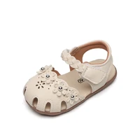 2022 summer new kids covered toes flowers cute sandals for baby girls princess non slip flat fashion korean style beach shoes pu