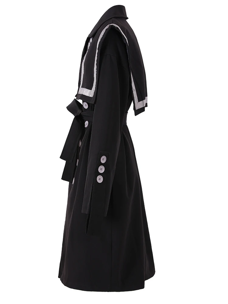 [EAM] Женский Тренч черного цвета на пуговицах новая свободная ветровка с