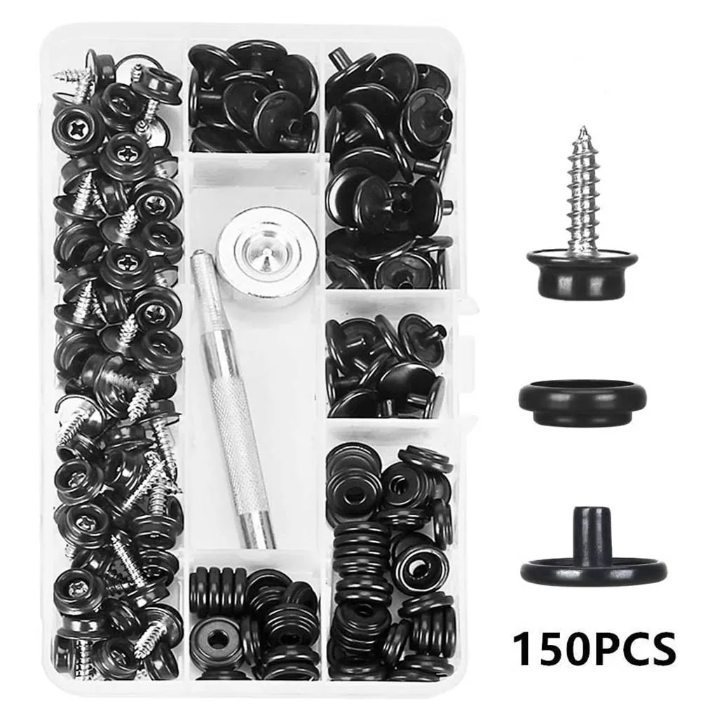

150 Pcs Jeans Button Snap Button Canvas Boat Cover Snap Stainless Steel Fastener Socket Screw Tool Kit