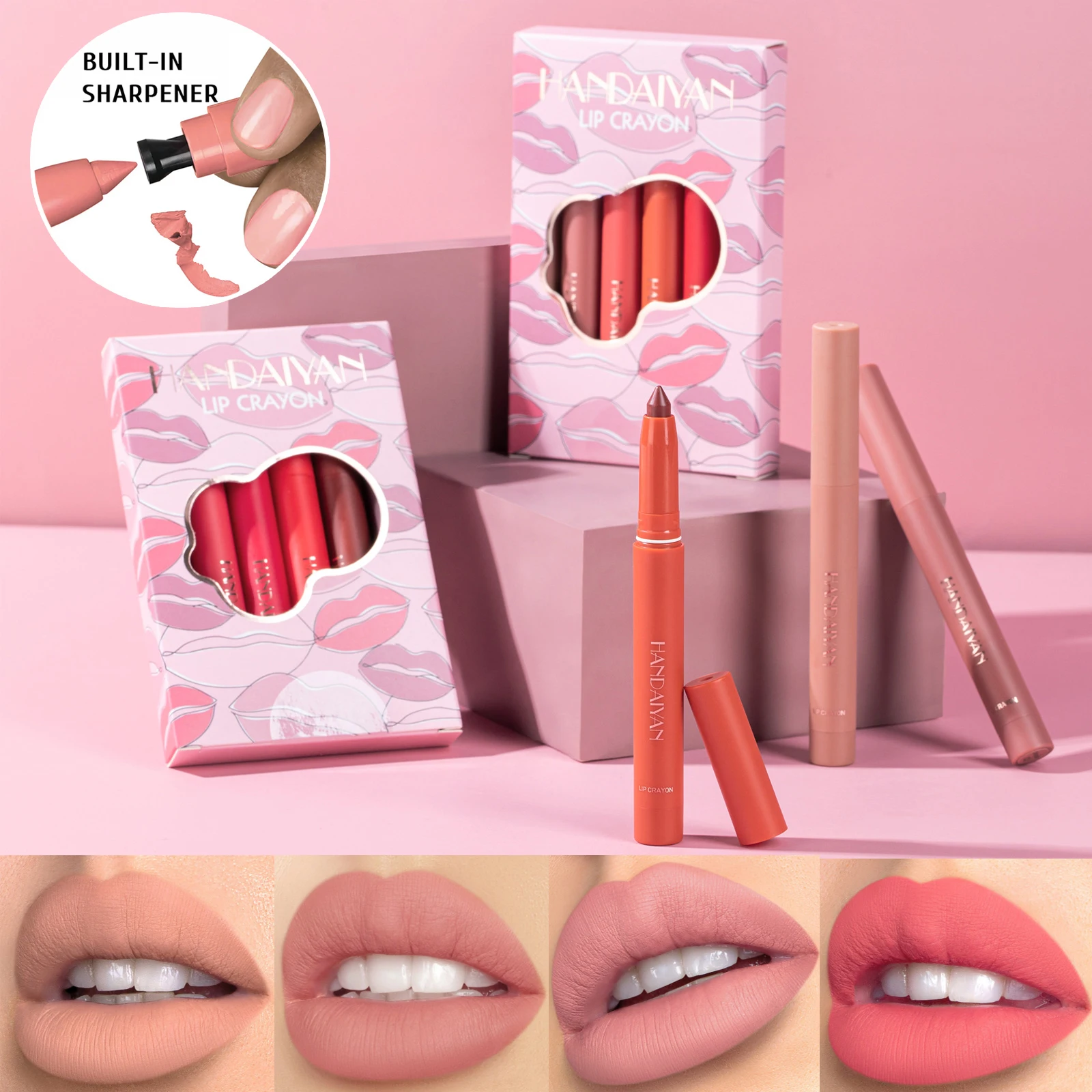 Three Scouts 12 Color Lipstick Lip Liner Pencil Makeup Velvet Matte Waterproof Moisturizing Non Stick Nude Series Lip Tint Balm