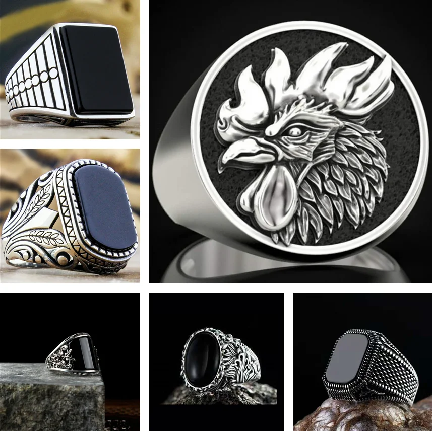 Men's Punk Style Collection! Gold Drop Oil Width Stamp Square Finger Rings Men's Domineering Business Party Wedding Jewelry