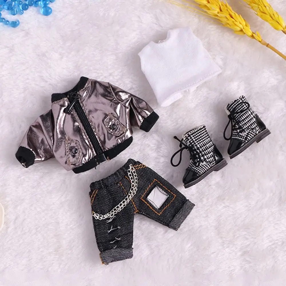 Костюм одежды Obitsu11, модные топы, куртка из искусственной кожи, Крутое платье, джинсы с цепочкой, жилет, мини обувь для кукол Ob11, аксессуары