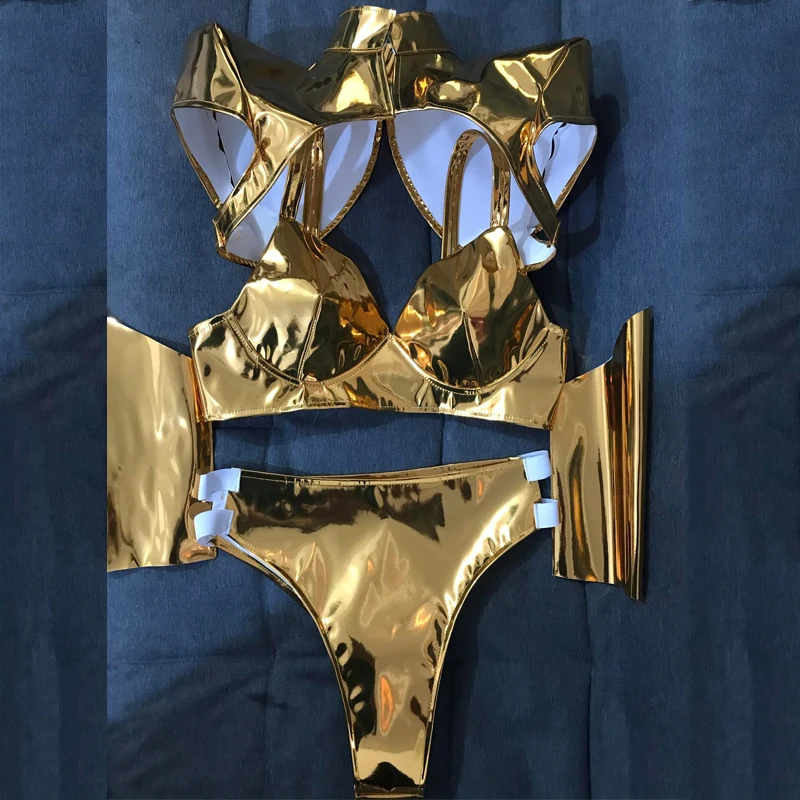 Женская одежда для лазерного джазового танца золотистая и серебристая Одежда