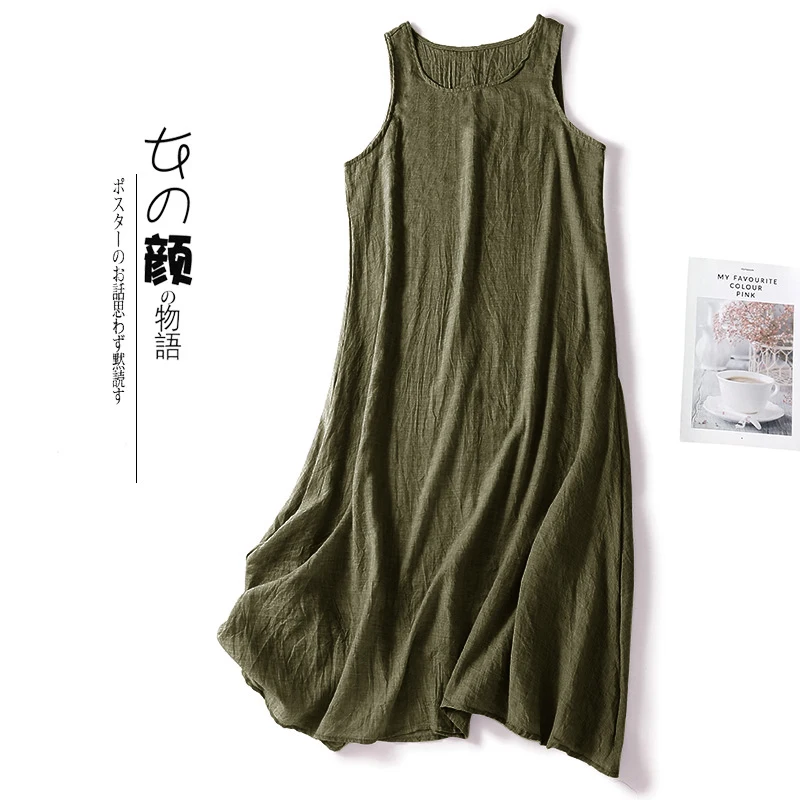

Женское льняное платье без рукавов, Элегантное повседневное однотонное базовое платье макси на бретелях, лето 2023