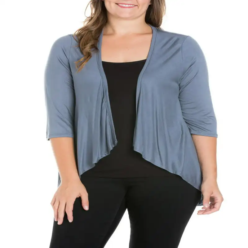 

Comfort Apparel Plus Size Elbow Length Sleeve Open Cardigan