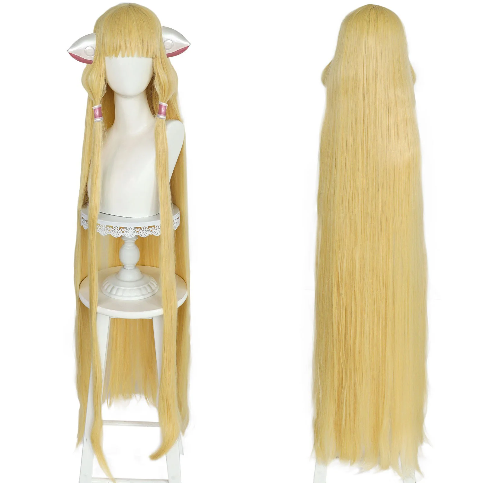 

Anime Chobits Chi Cosplay Wig Costume 125Cm Long Straight Light Golden Wig Roleplay Heat Resistant Fibre Wigs + Wig Cap