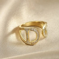 new korean fashion temperament luxury high quality geometric letters open girl ring gift collection women jewelry ring 2022