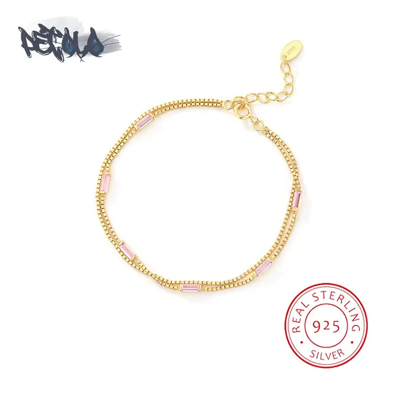 

925 Sterling Silver Stack Wear Double Colored Zircon Women's Bracelet Fashion Color Zircon Charm Silver Bracelets for Women