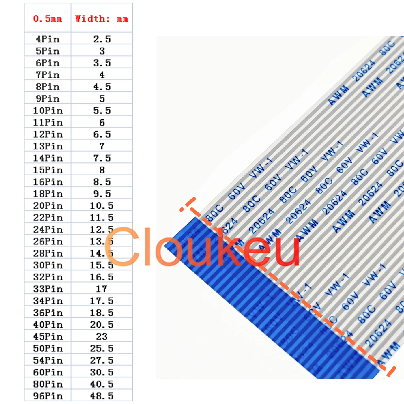 AWM 20624 80C 60V VW-1 FFC FPC Гибкий плоский кабель 0 5 мм 3 см-50 см 4P-96Pin тип A интерфейс одного
