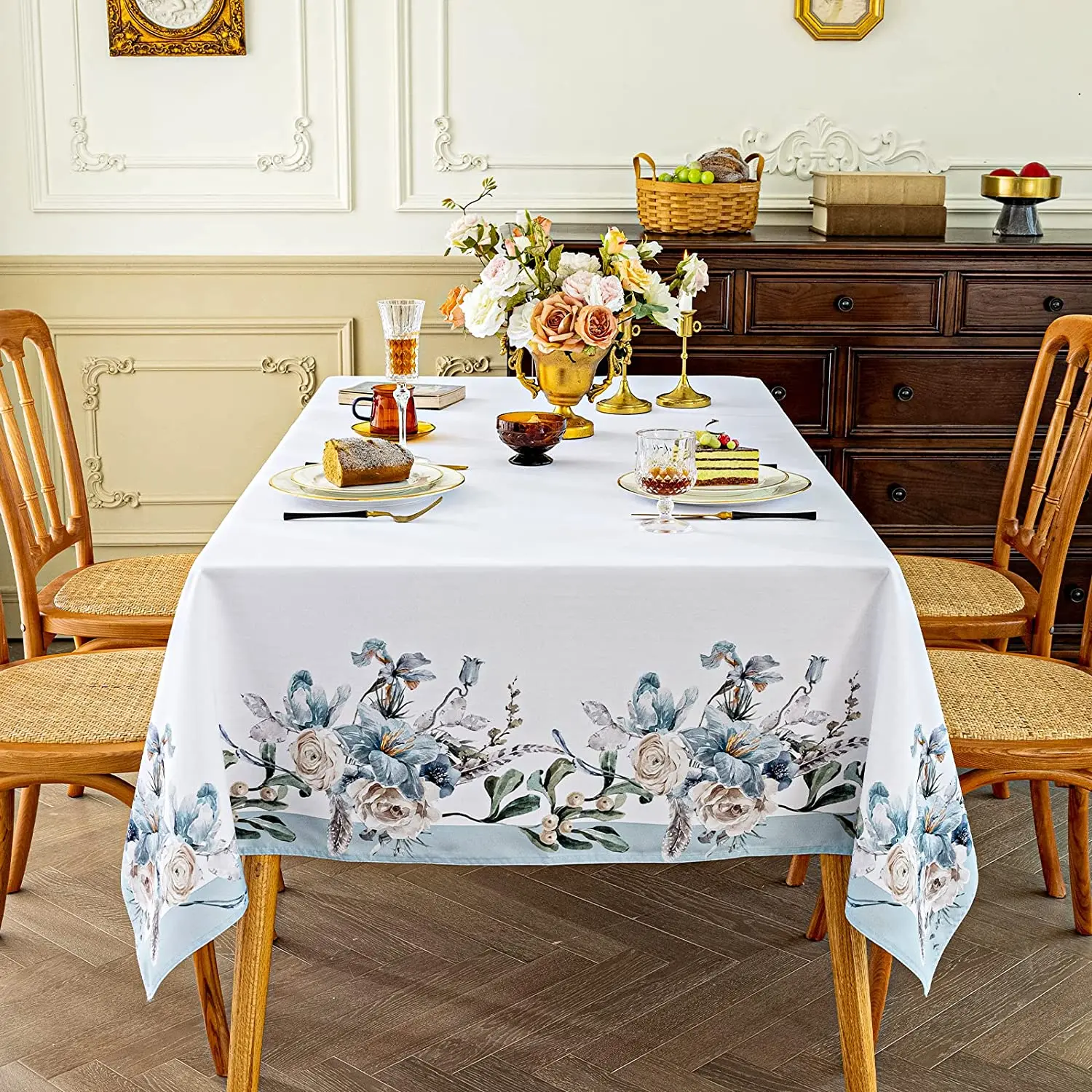 Прямоугольная скатерть с цветочным рисунком, водонепроницаемая скатерть с морщинами для свадебного стола, обеденного декора