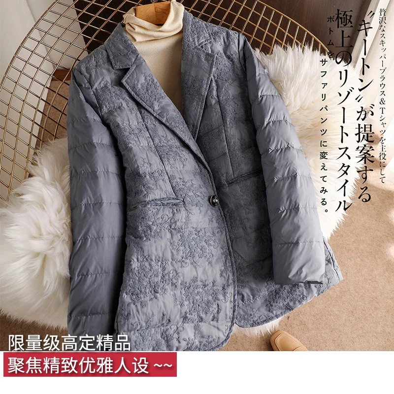 Luxury High Quality 90%  White Duck Down  Down Jacket Women Thin Embroidery  Casacas Para Mujer  Covered Button  Winter Jacket