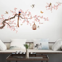 new creative chinese style flowers and birds wall stickers living room sofa study office background wall decoration wall sticker