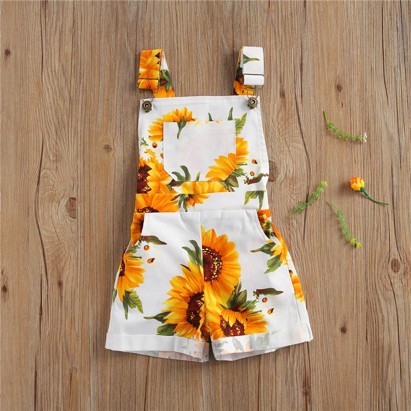 

Summer Toddler Kids Baby Girl Clothes Sunflower Print Suspender Shorts Children Overall Jumpsuit Playsuit Outfits 2-7Y