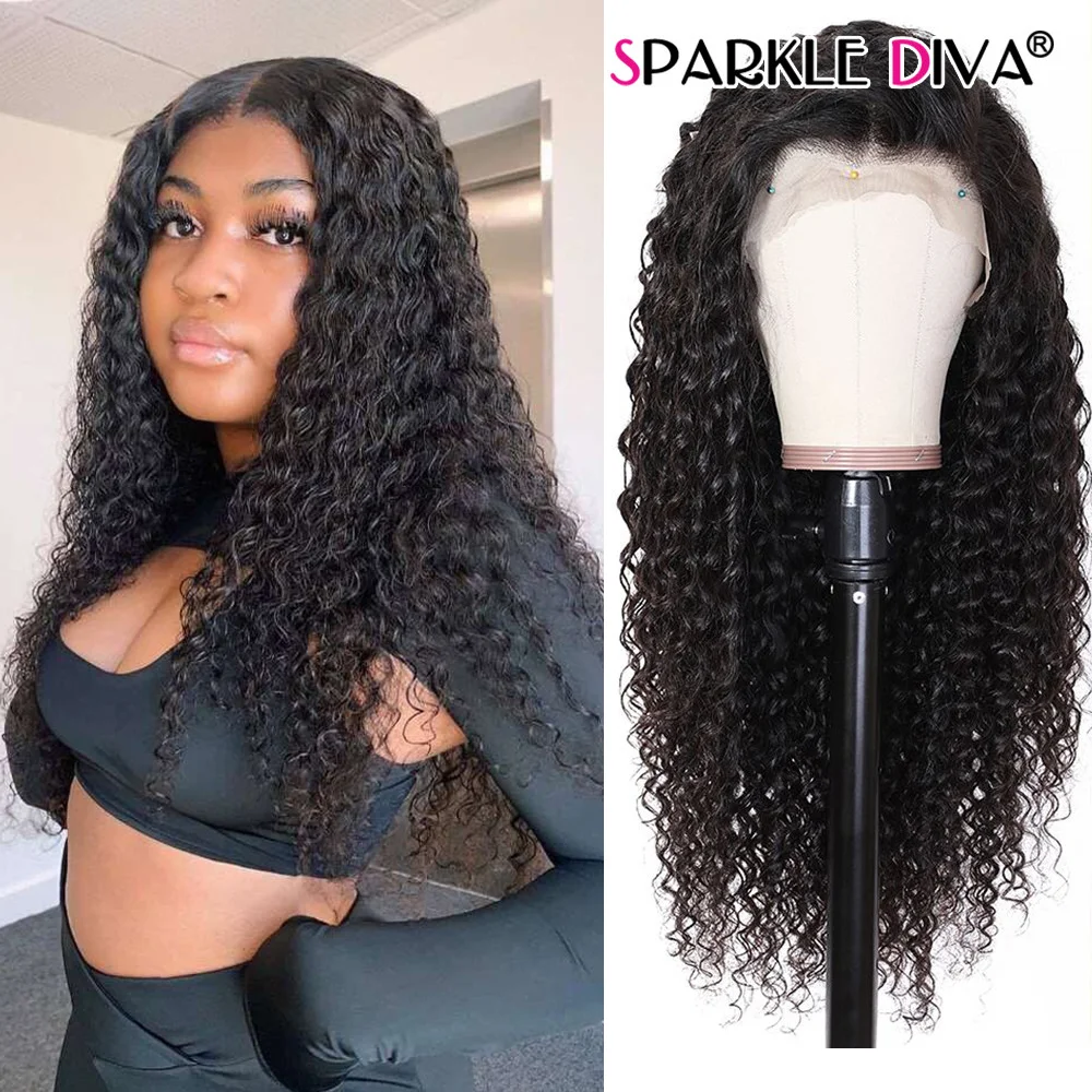 

Kinky Curly 13x4 Lace Front Wig Malaysia Human Hair Deep Water Wave Lace Wigs With Frontal 150% Density Remy Hair For Women