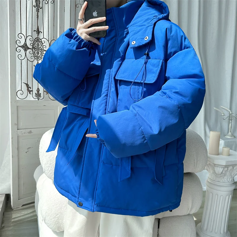 Winter Jacket Men Warm Fashion Multi Pocket Thickened Down Jacket Men Korean Loose Thick Hooded Short Coat Mens Parker M-3XL