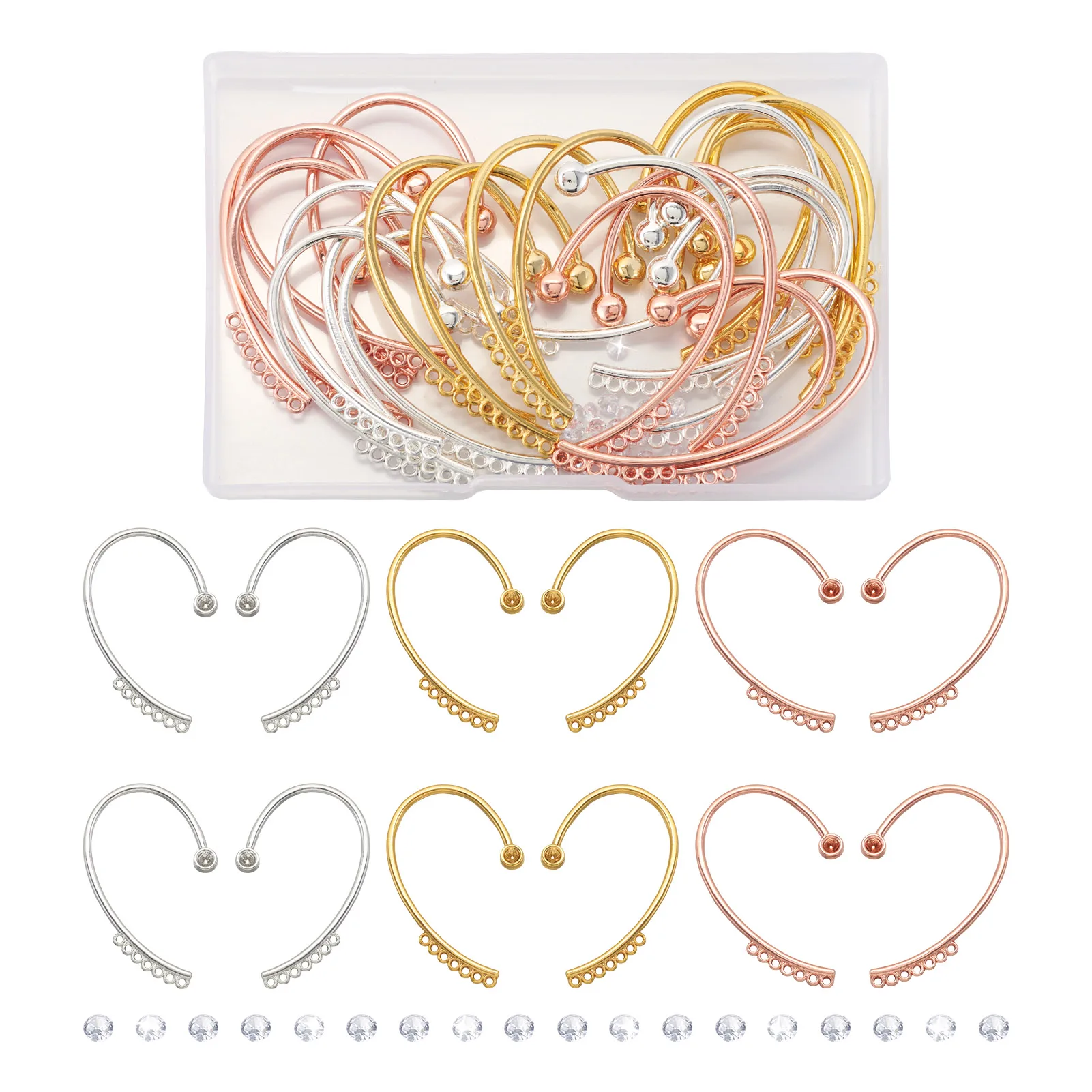 12Pairs Climber Wrap Around Earring Making Finding Kit Rhinestone Alloy Cuff Earring No Piercing for Women DIY Jewelry Supplies