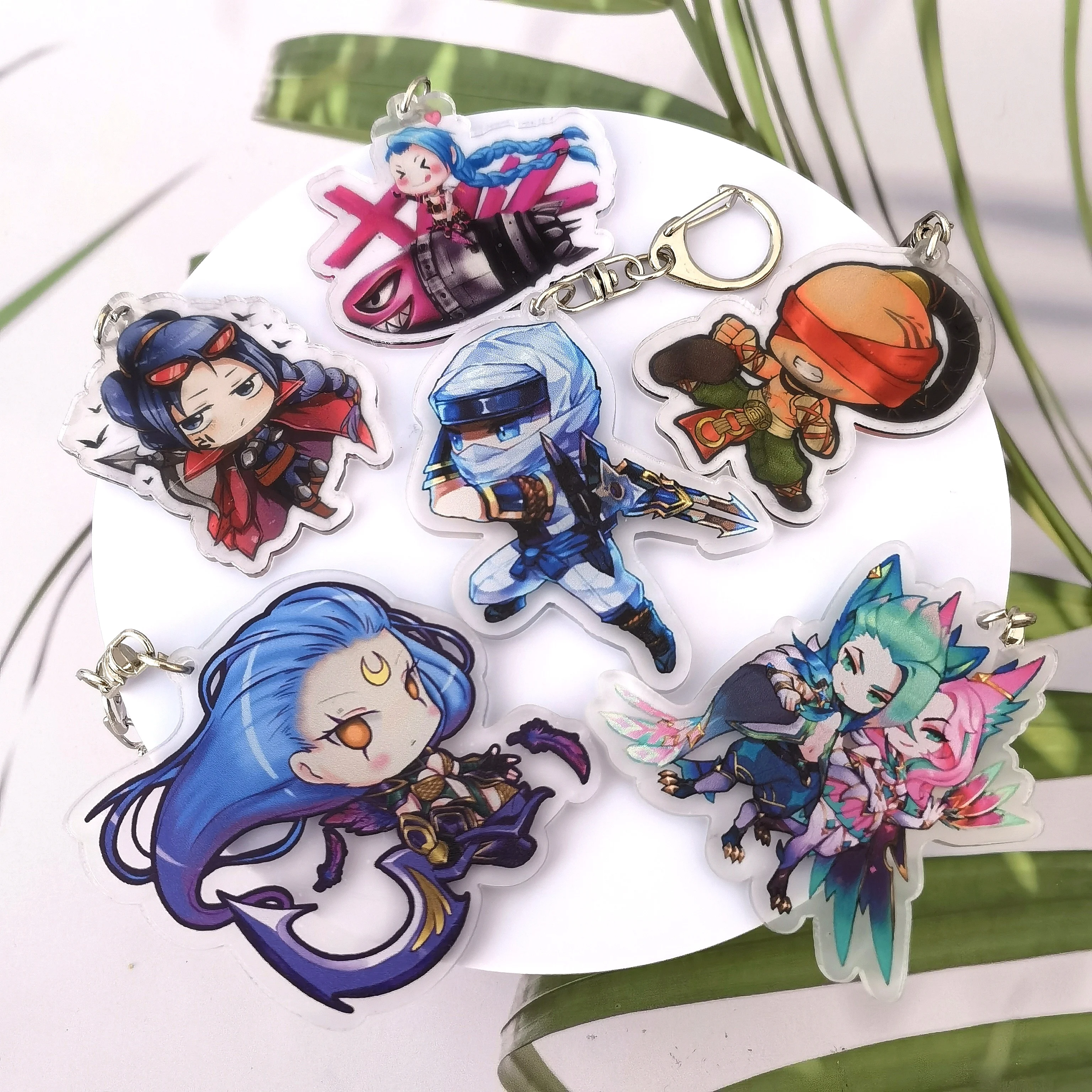 

Cute Anime Game League of Legends Keychain LOL Acrylic Figure Jinx Ahri Riven Vayne Xayah Yasuo Neeko Bag Pendant Car Key Ring