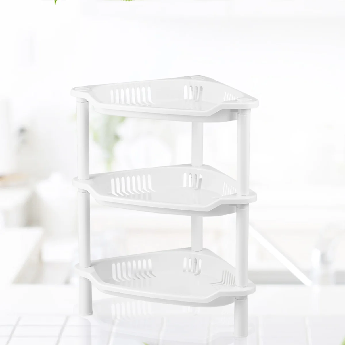 

Plastic Shelves Basket Corner Shelf Organizer Bathroom Desk Stand Rack Layer Storage