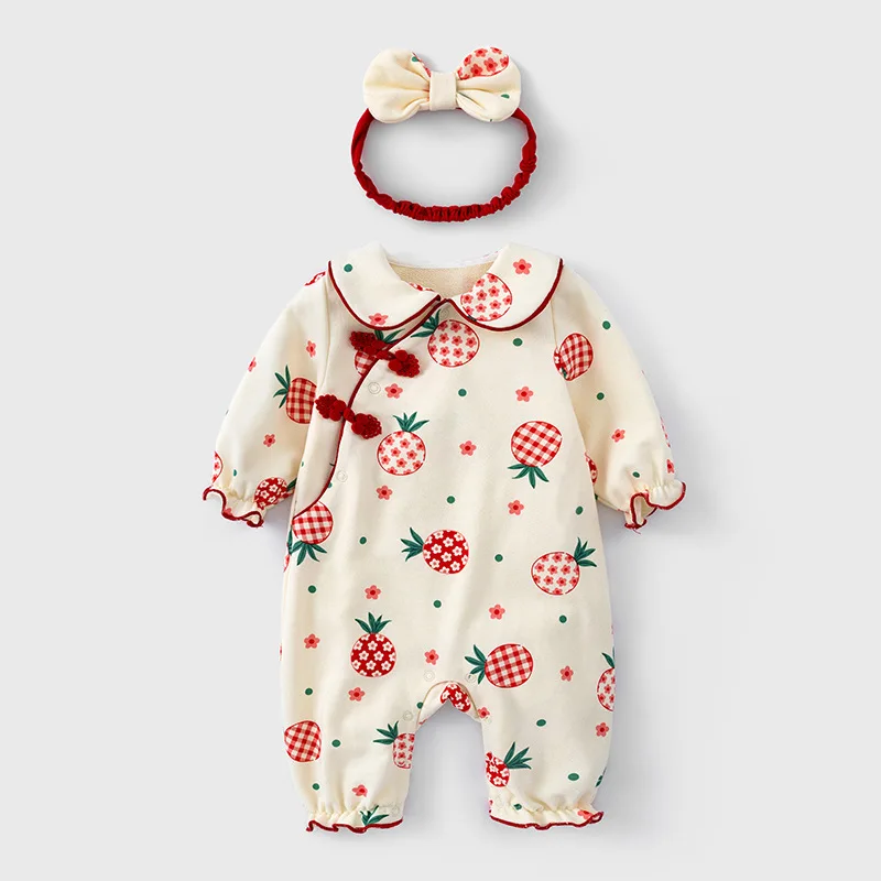 New Born Children's Clothes In Spring and Autumn, Home Clothes, Pajamas, Super Cute Printed Baby One-piece Crawling Clothes