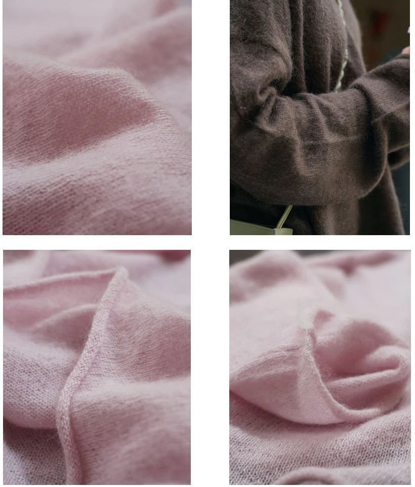 Женские костюмы-двойки стильные вязаные пуловеры из мохеровой шерсти с длинной