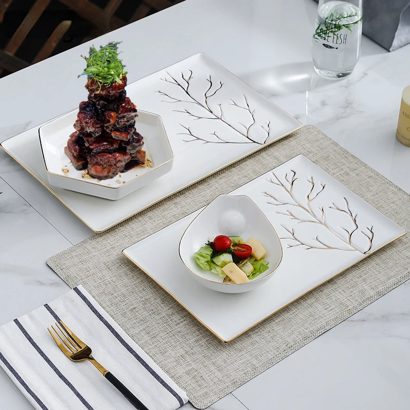 

Creative Golden Bowl Restaurant Hotel Salad Bowl Steak Spaghetti Dinner Plate Serving Tray Home Tableware Platos Vajilla Talhere